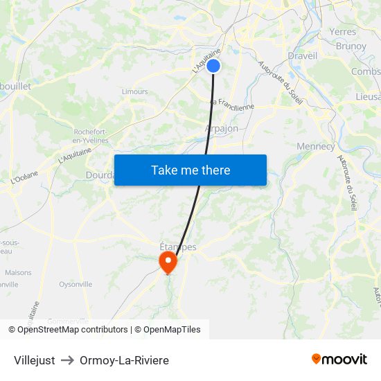 Villejust to Ormoy-La-Riviere map