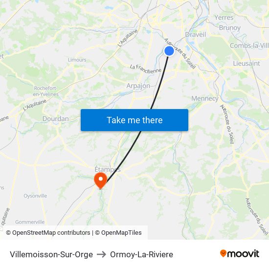 Villemoisson-Sur-Orge to Ormoy-La-Riviere map