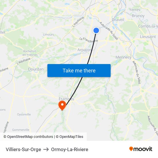 Villiers-Sur-Orge to Ormoy-La-Riviere map