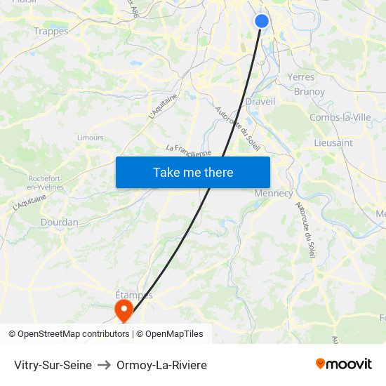 Vitry-Sur-Seine to Ormoy-La-Riviere map
