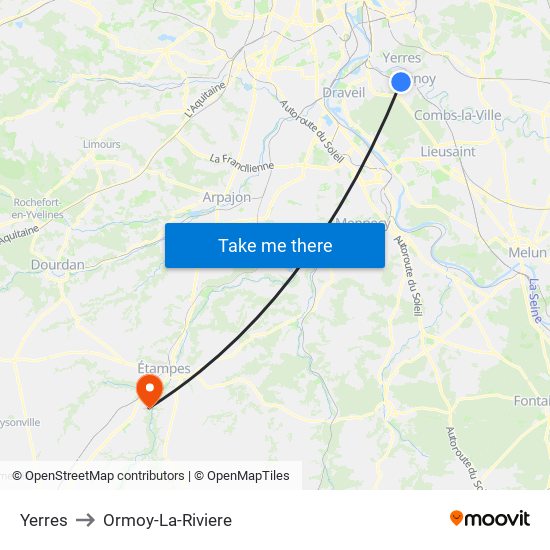 Yerres to Ormoy-La-Riviere map