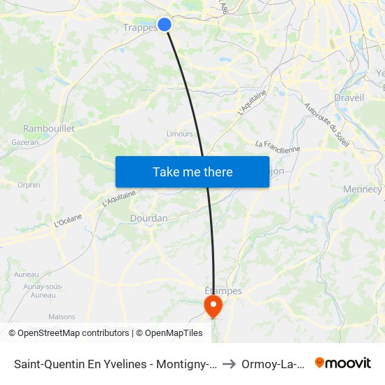 Saint-Quentin En Yvelines - Montigny-Le-Bretonneux to Ormoy-La-Riviere map