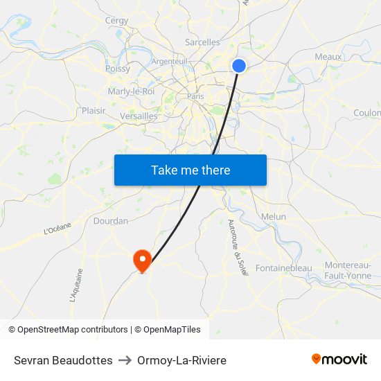 Sevran Beaudottes to Ormoy-La-Riviere map