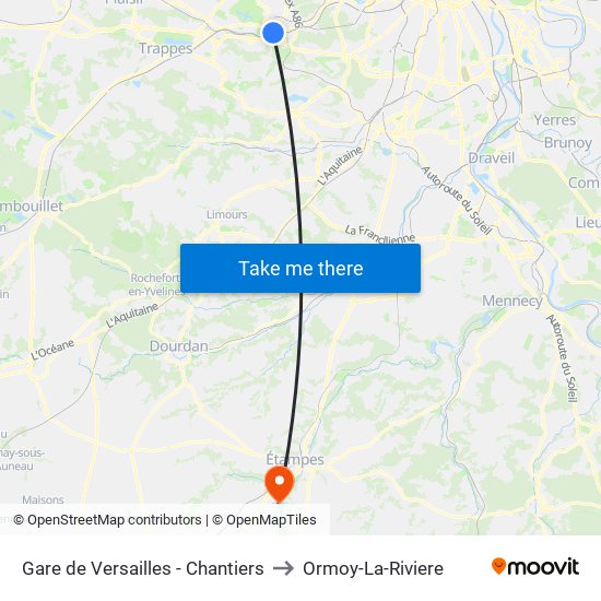 Gare de Versailles - Chantiers to Ormoy-La-Riviere map