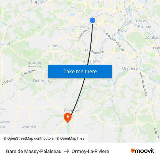 Gare de Massy-Palaiseau to Ormoy-La-Riviere map
