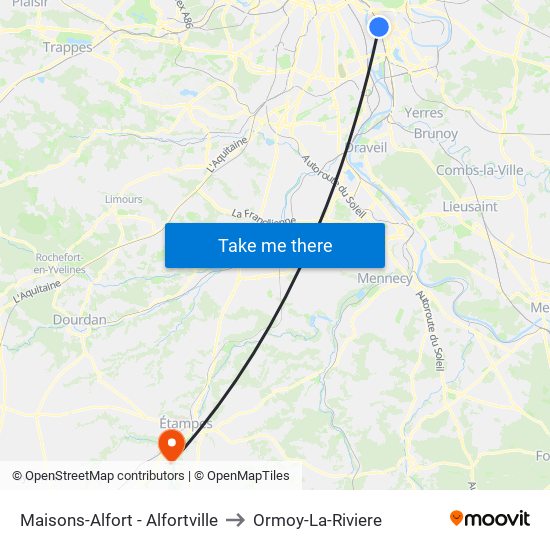 Maisons-Alfort - Alfortville to Ormoy-La-Riviere map