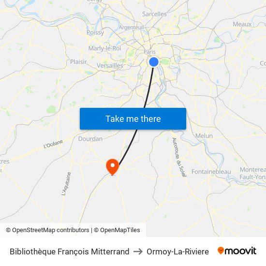 Bibliothèque François Mitterrand to Ormoy-La-Riviere map