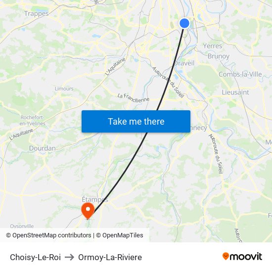 Choisy-Le-Roi to Ormoy-La-Riviere map