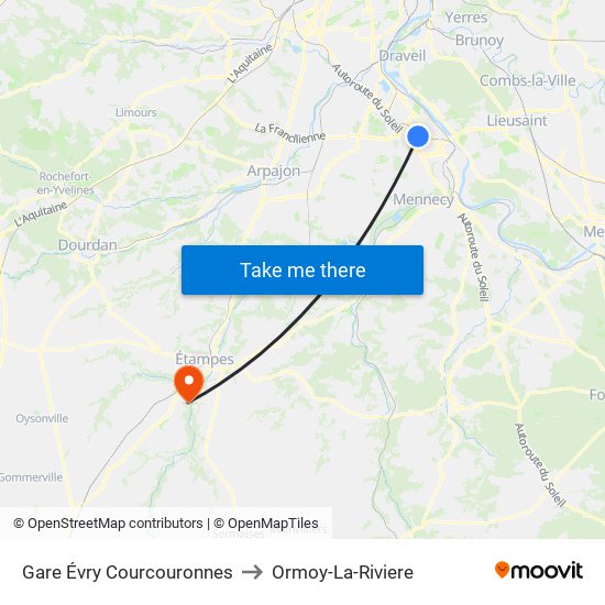Gare Évry Courcouronnes to Ormoy-La-Riviere map