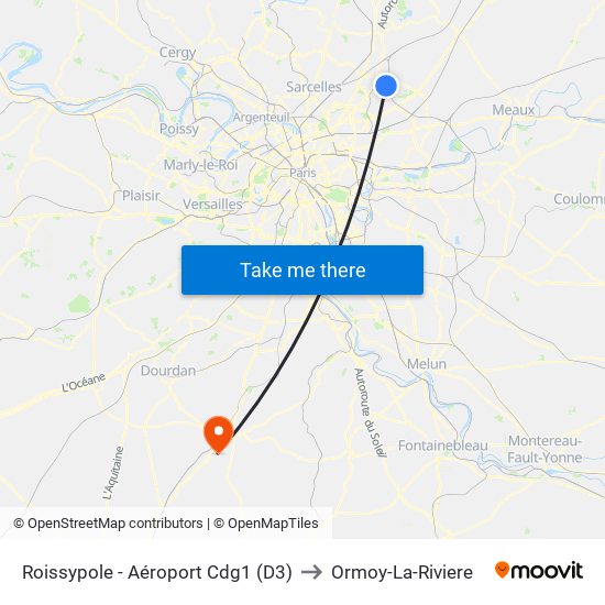 Roissypole - Aéroport Cdg1 (D3) to Ormoy-La-Riviere map