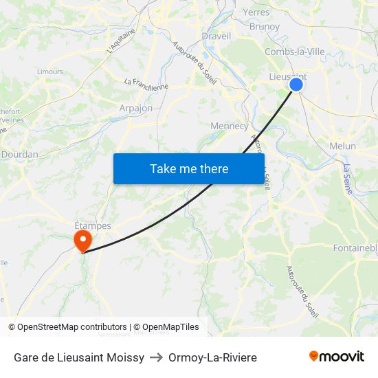 Gare de Lieusaint Moissy to Ormoy-La-Riviere map