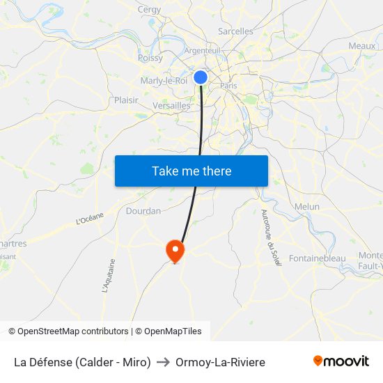 La Défense (Calder - Miro) to Ormoy-La-Riviere map