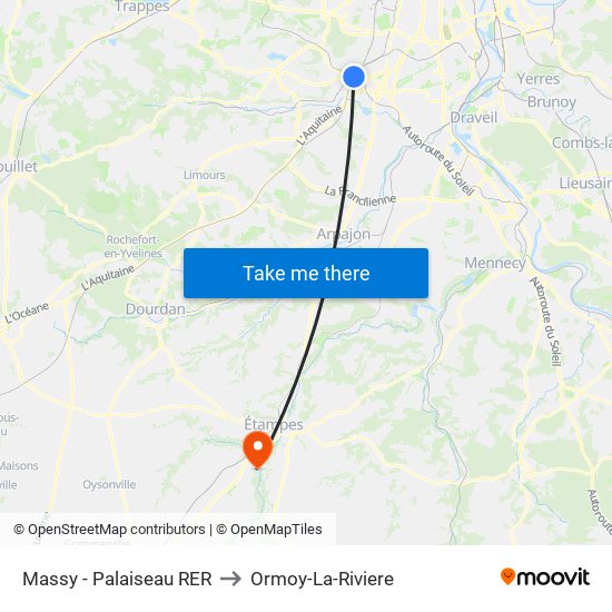 Massy - Palaiseau RER to Ormoy-La-Riviere map