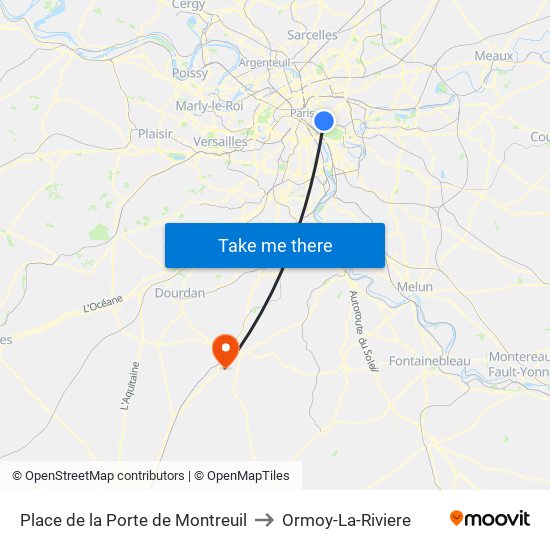 Place de la Porte de Montreuil to Ormoy-La-Riviere map