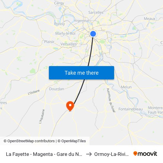 La Fayette - Magenta - Gare du Nord to Ormoy-La-Riviere map