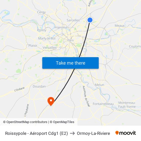 Roissypole - Aéroport Cdg1 (E2) to Ormoy-La-Riviere map