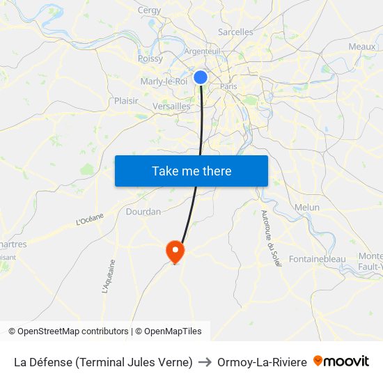 La Défense (Terminal Jules Verne) to Ormoy-La-Riviere map