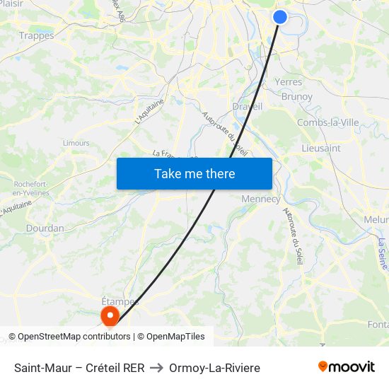 Saint-Maur – Créteil RER to Ormoy-La-Riviere map
