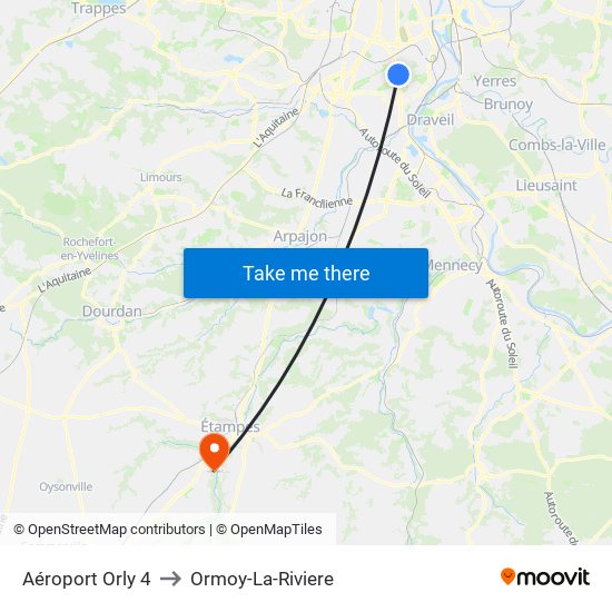 Aéroport Orly 4 to Ormoy-La-Riviere map