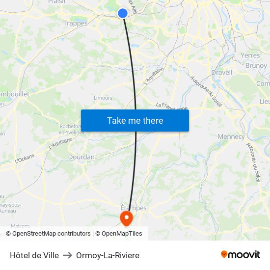 Hôtel de Ville to Ormoy-La-Riviere map
