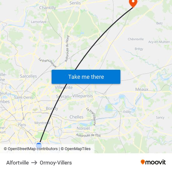 Alfortville to Ormoy-Villers map