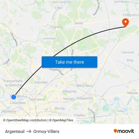 Argenteuil to Ormoy-Villers map