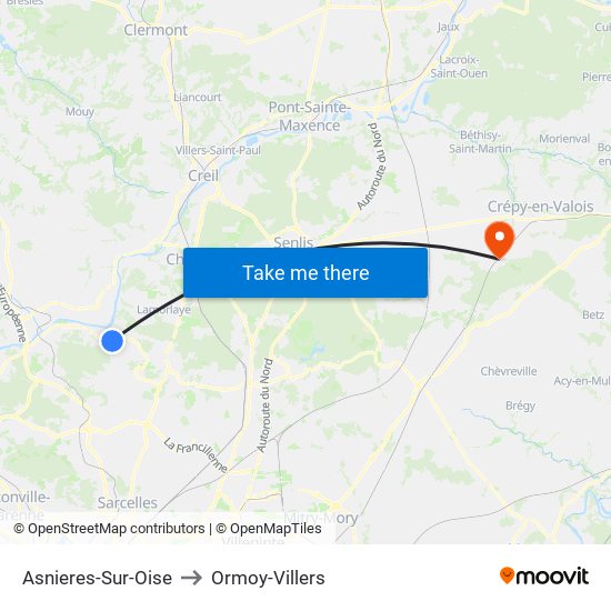 Asnieres-Sur-Oise to Ormoy-Villers map