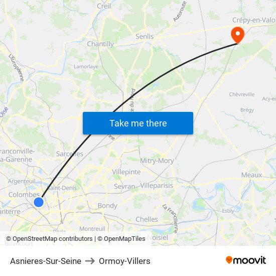 Asnieres-Sur-Seine to Ormoy-Villers map