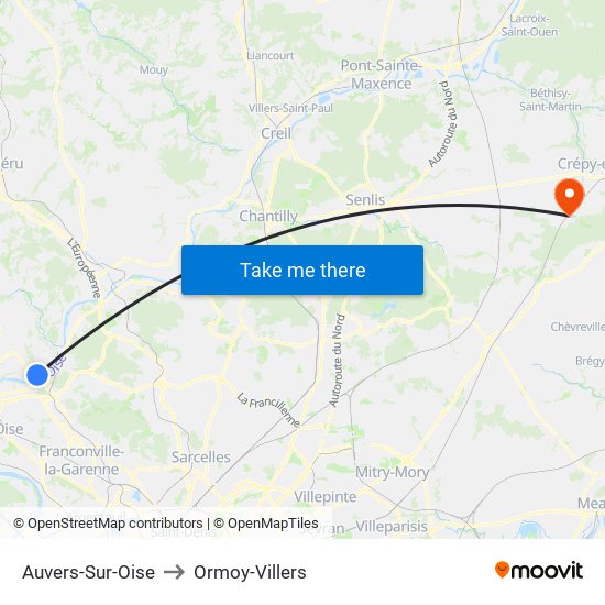 Auvers-Sur-Oise to Ormoy-Villers map