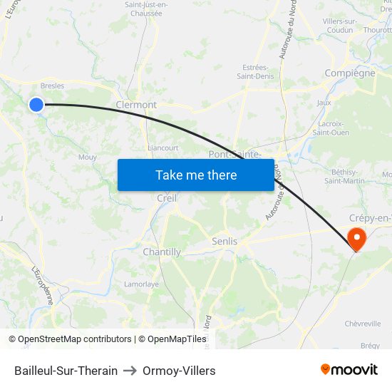 Bailleul-Sur-Therain to Ormoy-Villers map