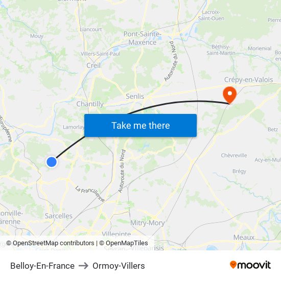 Belloy-En-France to Ormoy-Villers map