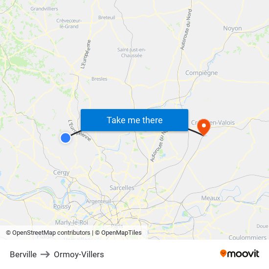 Berville to Ormoy-Villers map