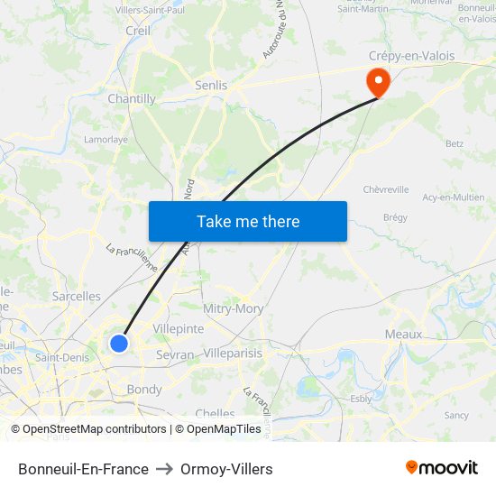 Bonneuil-En-France to Ormoy-Villers map