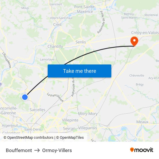 Bouffemont to Ormoy-Villers map