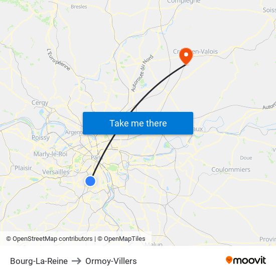 Bourg-La-Reine to Ormoy-Villers map