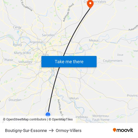 Boutigny-Sur-Essonne to Ormoy-Villers map