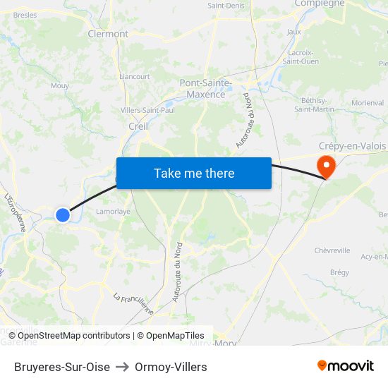 Bruyeres-Sur-Oise to Ormoy-Villers map