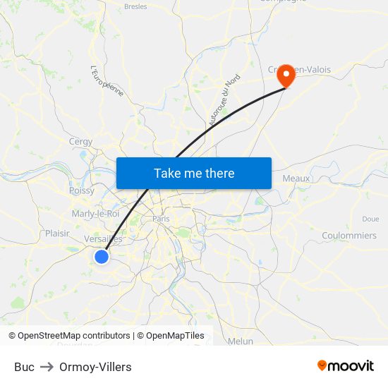 Buc to Ormoy-Villers map