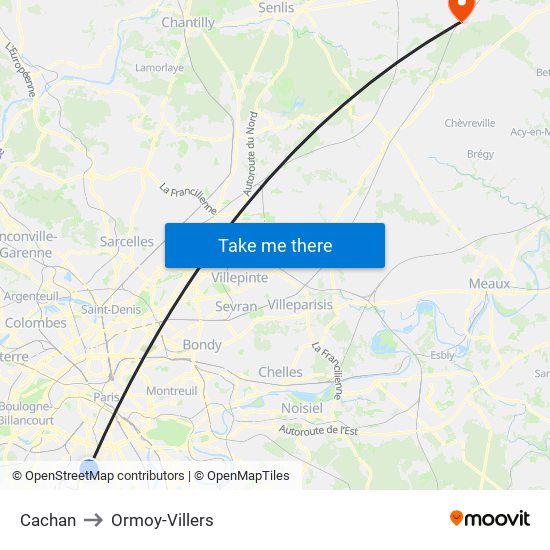 Cachan to Ormoy-Villers map