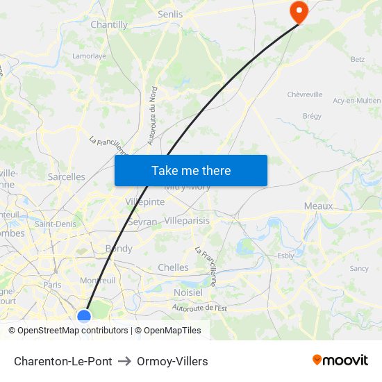 Charenton-Le-Pont to Ormoy-Villers map