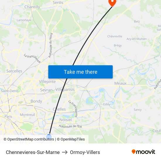 Chennevieres-Sur-Marne to Ormoy-Villers map