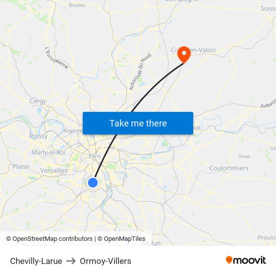 Chevilly-Larue to Ormoy-Villers map