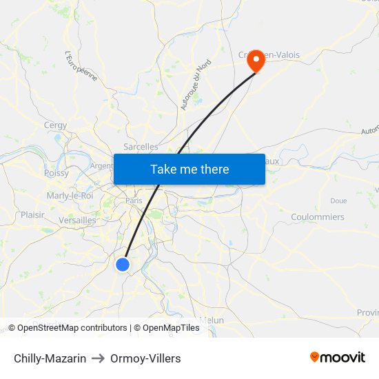 Chilly-Mazarin to Ormoy-Villers map