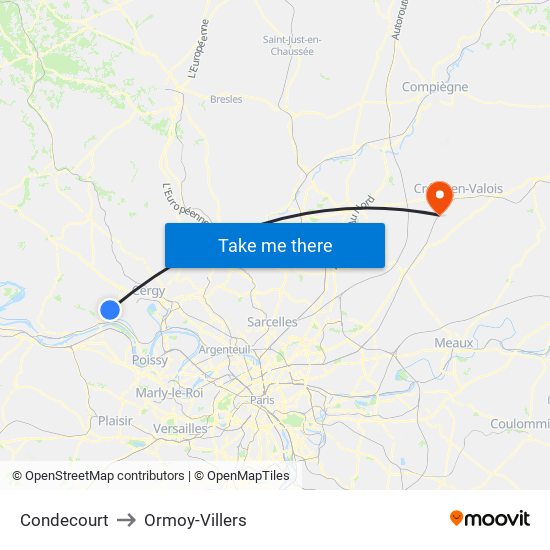 Condecourt to Ormoy-Villers map