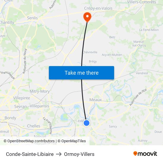 Conde-Sainte-Libiaire to Ormoy-Villers map