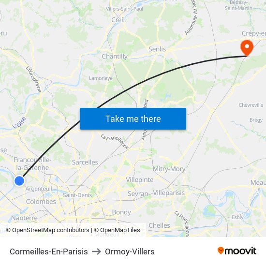 Cormeilles-En-Parisis to Ormoy-Villers map