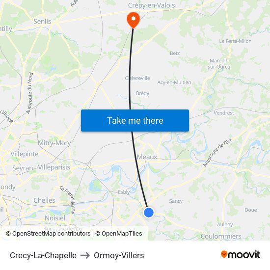 Crecy-La-Chapelle to Ormoy-Villers map