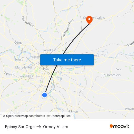 Epinay-Sur-Orge to Ormoy-Villers map