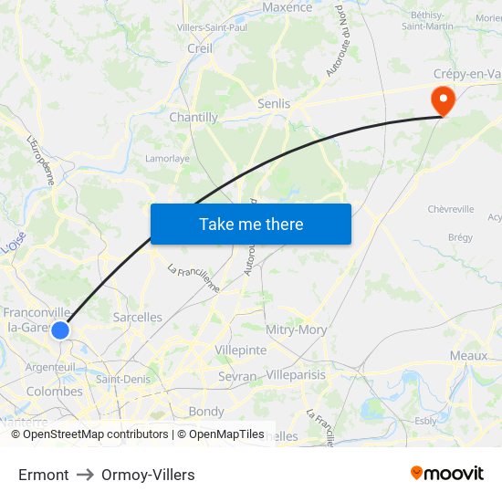 Ermont to Ormoy-Villers map