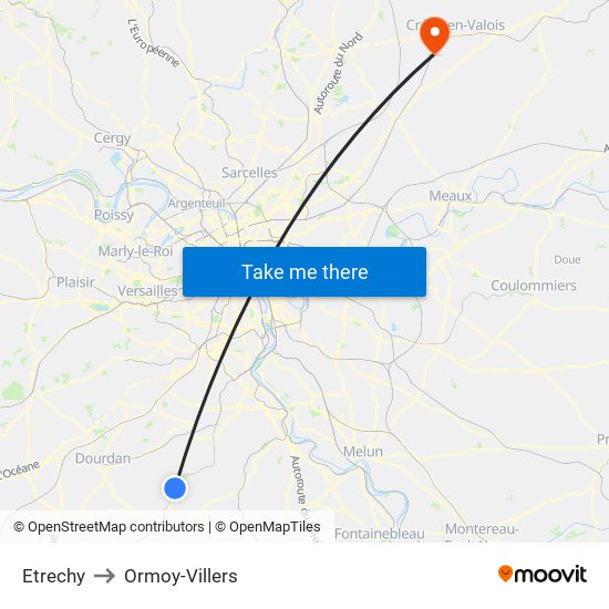 Etrechy to Ormoy-Villers map